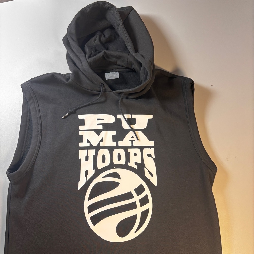 Puma‎ Hoops Sleeveless Hoodie Men's Large Tall LT Basketball Gym Black
